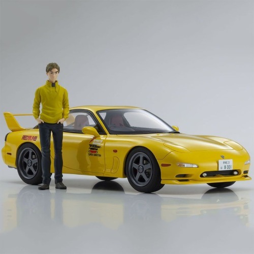 하비몬[레진모델｜완제품] [#KYKSR18D02] 1/18 Original Initial D Mazda RX-7 FD3S Yellow w/Keisuke Takahashi Figure[상품코드]-