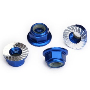 하비몬[#AX8447X] [4개입] Nuts, 5mm Flanged Nylon Locking (Aluminum, Blue-Anodized, Serrated)[상품코드]TRAXXAS