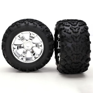 하비몬[#AX5674] Pre-Mounted Monster Truck Tires w/17mm Geode Wheels (2) (Chrome) (Brushless)[상품코드]TRAXXAS